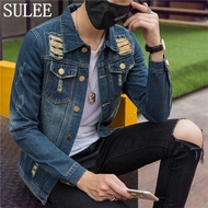 1206Sulee Denim Lelaki Jaket Gaya Korea Slim Jaket Belia Ripped Retro Denim Jaket