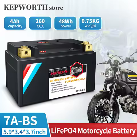 7A-BS Lithium Motorcycle Battery 12V 4Ah 260CCA Replacement Powersport Battery Built in BMS Replace 