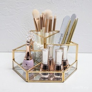 Storage Storage Box Desktop Brass Cosmetics Nordic Metal Rubbing Strip Glass Tool Geometric Brush Na