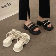 King Online-Korean Women's Wedge Sandals Kokop Wrinkled Pearls KS02