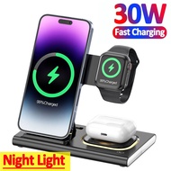 ♟☃❄ 3 in 1 30W Wireless Charger Stand For iPhone 14 13 12 Pro Max Apple Watch 8 7 Samsung Watch 5 Airpods Fast Charging Dock Station