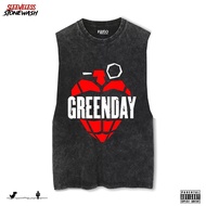 Fiego "GREEN DAY GRANA" | Premium slim Singlet T-Shirt | Stone Wash
