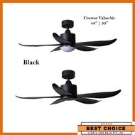 Ready Stock Crestar Value Air 5 Blades 48 | 55 inch ABS Acrylic DC Ceiling Fan with LED light 20W (installation pay cash) valueair