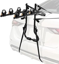 GLOBALWAY Mounted Bike Rack, Trunk Mounted 3 Bike Hitch Rack with Adjustable Length and Angle, Protective Cradles, Fix Straps, Car Bicycle Rack Carrier, Suitable for Car, Truck, SUV and Minivan