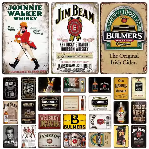 Retro Vintage JIM BEAM Whisky Metal Sign Decorative Tin Plate for Bar Pub Club Man Cave Perfect Wall