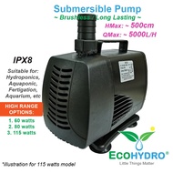 submersible water pump brushless hydroponics aquaponic fertigasi 45w 60w 80w 115w aquarium ecohydro 
