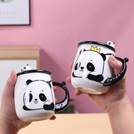 Mug Ceramic Cartoon Creative Panda Ceramic Mug Couple Mug with Lid Spoon Water Cup Male Female Students High-value Household Cartoon Mug