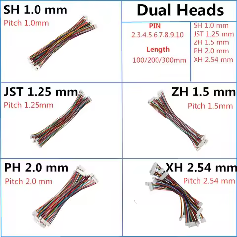 10Pcs SH1.0 JST1.25 ZH1.5 PH2.0 XH2.54 Double Head Wire Cable Connector JST Pitch 1.0/1.25/1.5/2.0/2