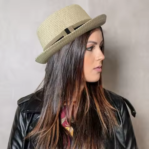 Men Women Classical Straw Pork Pie Hats Fedora Sunhats Trilby Caps Summer Boater Street Outdoor Trav