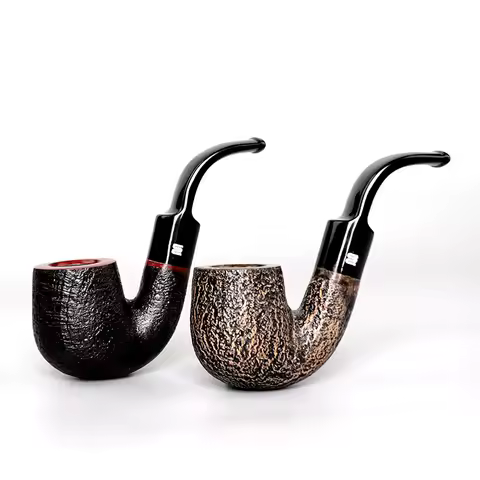 RU-MUXIANG Briar Wood Pipe Sandblast Wooden Pipes Bent 9mm Filters Smoke Tobacco Pipes Smoking Acces