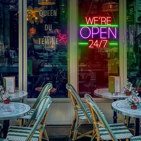 We're Open 24/7 LED Neon Sign, Open Welcome Sign for Shop, Restaurant, Bar, Store Window & Wall Deco