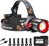 Headlamp LED Rechargeable, 8000 Lumens, Super Bright Head Torch with Sensor, Beam Range 800 m, 3 Lig