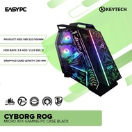 EasyPC| Keytech Cyborg ROG pc case gaming| Micro ATX| Black and White