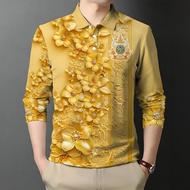 2567 Thai Royal Polo shirt เสื้อโปโลแขนยาวสีเหลือง เสื้อสวมหัวหลวม เสื้อยืดลำลองระบายอากาศได้ดี