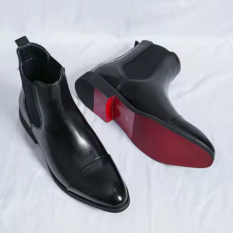Red Soled Boots Men Ankle Boots Black and Red Business Fashion Short Boots Formal Men Walking Chelse