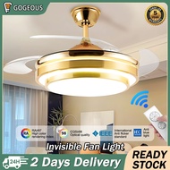 GOGEOUS Nordic Ceiling Light With Fan 42 Inch Remote Control Retractable Invisible Chandelier Fans