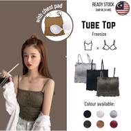 Naiz Women Top Korean Style Sleeveless Top Vest Tube Top Pleated Elastic Sling Top With Chest Pad Ta