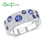 SANTUZZA Genuine 100 925 Sterling Silver Jewelry Set for Women Sparkling Blue Nano CZ Earrings Ring Set Gorgeous Jewelry