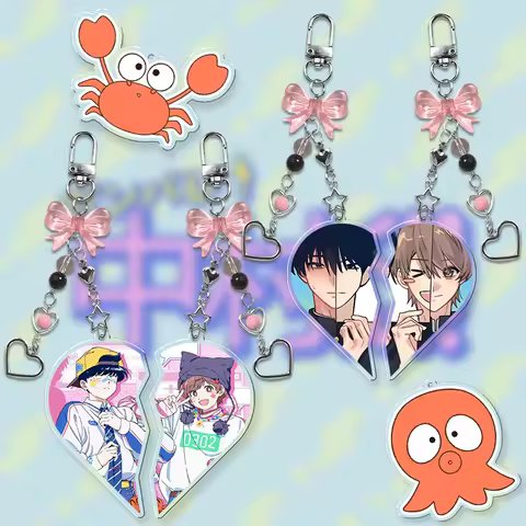 6cm Anime Go for It Nakamura Kun！Octopus/Crab Acrylic Keychain Bow Chain Charm Decoration Pendant De