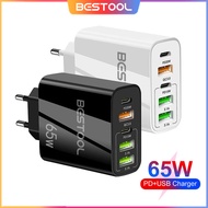 BESTOOL 65W Adapter Charger USB Travel Charger Quick Charging Type C 2PD+3USB Adaptor Untuk i-Phone