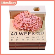 kittenBaby ปฏิทินตั้งโต๊ะต้นไม้พร้อมไฟ LED 2025แผ่นบันทึกปฏิทินแบบสร้างสรรค์แผ่นจดบันทึกปฏิทินตั้งโต