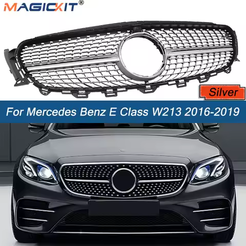 MagicKit Silver Chrome Diamond Bumper Grille For Mercedes Benz W213 E200 E300 E400 2016-2019 Middle