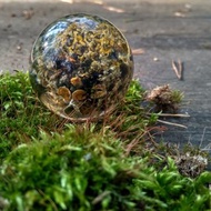 Crystal sphere with lichens / Fairy decor crystal magic ball 1.6 inch