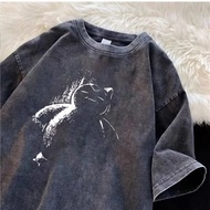 Nữ Size Lớn Hiphop Oversize Áo Thun Nữ Tay Ngắn In Hình Màu Đen Phong Cách Vintage Thời Trang Hàng Đ