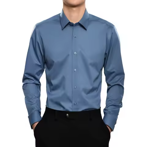 Men's Bamboo Shirt Breathable Wrinkle-Free Long Sleeve Business Casual Office Work Shirt Easy Care C