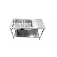 Global House CLOSE อ่างล้างจานพร้อมขาตั้ง 2 หลุมมีที่พัก SUS304 120x50x21 ซม. PS2-12050 รับประกันของ