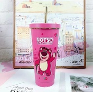 Cốc Giữ Nhiệt Gấu Dâu 750ml - Inox 304 - Tặng Kèm Ống Hút - Ly Giữ Nhiệt Lạnh Hình Gấu Dâu Lotso cốc