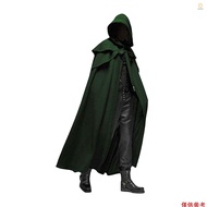Ado)Halloween Hooded Cloak Unisex Men Women Cape Solid Long Cloak Role Cosplay Costumes Outwear  Med