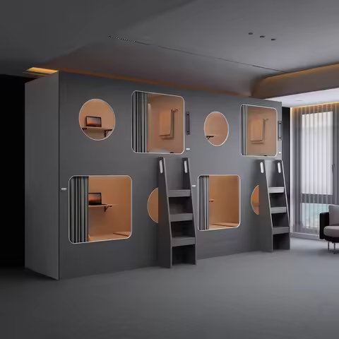 Youth hostel space capsule bunk bed, adult and children's high and low beds, solid wood gaming beds,