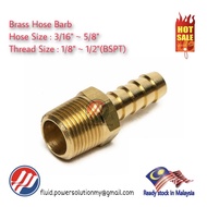Brass Fitting Hose Barb : 3/16" ~ 5/8" x Male thread : 1/8" ~ 1/2" BSPT Thread , Brass Fitting for A