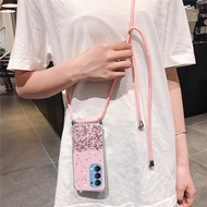 Ready OPPO Reno 5 Pro 5Z Reno5 5G Reno5Z 2021 Casing Softcase New Style Lanyard Bling Glitter Sequins Transparent Cover With Shoulder Strap Case