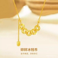 Crushed Ice Ice Lucky Fortune 18k Gold Color Gold Mold Clavicle Chain Necklace Coin Solid Do Not Tak