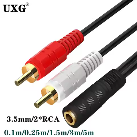 5M 3M 1M 3.5mm To RCA Female Connector Jack Stereo Cable Y Plug To 2 RCA Male Adapter 3.5 Audio Aux 