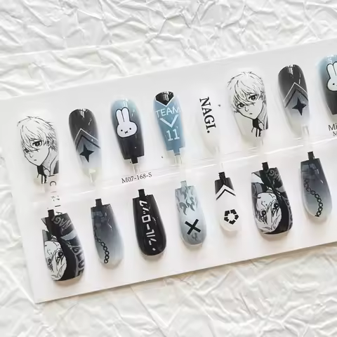 Chigiri Hyoma Nagi Seishiro Football Anime Otaku Merchant Fake Nails Gradient Blue Rabbit Nail Art M