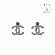 【巴黎站二手名牌專賣店】＊現貨＊CHANEL 香奈兒 真品＊經典雙C LOGO 水鑽排列頂部單鑽穿式耳環