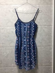 Hollister藍色花紋雪紡A字吊帶連身裙HCO blue pattern chiffon skater dress A&F Abercrombie & Fitch AF AEO