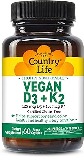 Country Life Vegan D3 + K2 – 5000 IU Vitamin D3 & 100 mcg MK-4 & MK-7 | Supports Bone, Immune, Colon