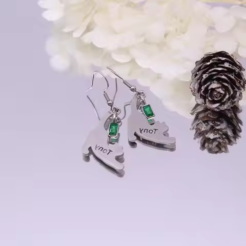 Chandler Vintage Women Cute Cat Silhouette Custom Name Earrings, Pet Lovers Hook Earrings, Retro Amu