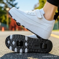 XONGT white shoes double-wheeled HEELYS wheel shoes non-luminous roller skates adult roller shoe OQG