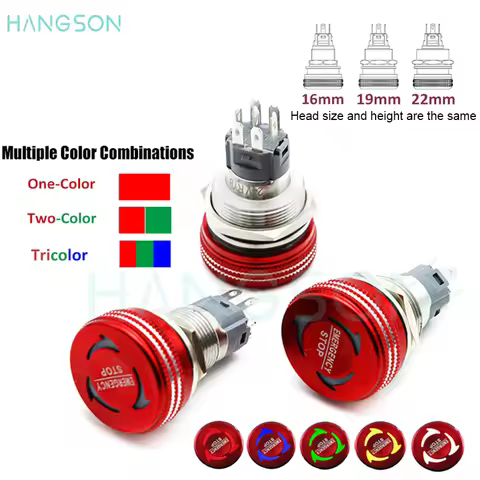 LED Emergency Stop Button Switch 16mm Momentary Metal Waterproof Red 19mm 22mm 1NO1NC Anti-slip Emer