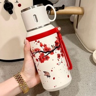 Thermos bottle with peach blossom pattern, Thermal cup with tea filter 600ml, 800ml