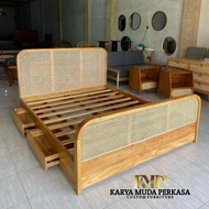 Tempat tidur minimalis modern dipan vintage dipan rotan ranjang kayu jati