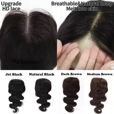 5x5HD Lace Base 6x7inch woman‘s Topper Real Human Hair lace front Black #1b Real Remy Hair realistic