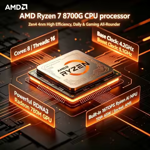 AMD Ryzen 7 8700G 8-Core 16-Thread Zen4 4nm 4.2GHz 5.1GHz AM5 Radeon 780M 35W Low Power Desktop CPU 
