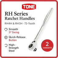 TONE RH Series 72-Tooth Ratchet Handle Set – RH4H 1/2″ & RH3H 3/8″ with HPQA-03 Quick Adapter, 5° Sw