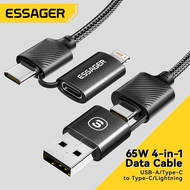 Essager 65W 4-in-1 Type-C To Lightning USBA To Type C Fast Charging Cable For iphone Macbook Realme